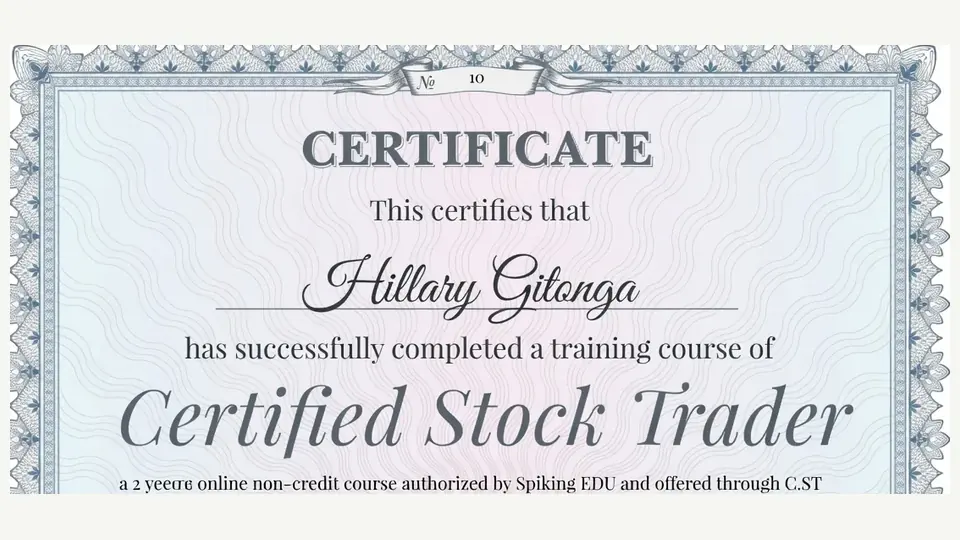 Cropped preview of Certified Stock Trader training certificate