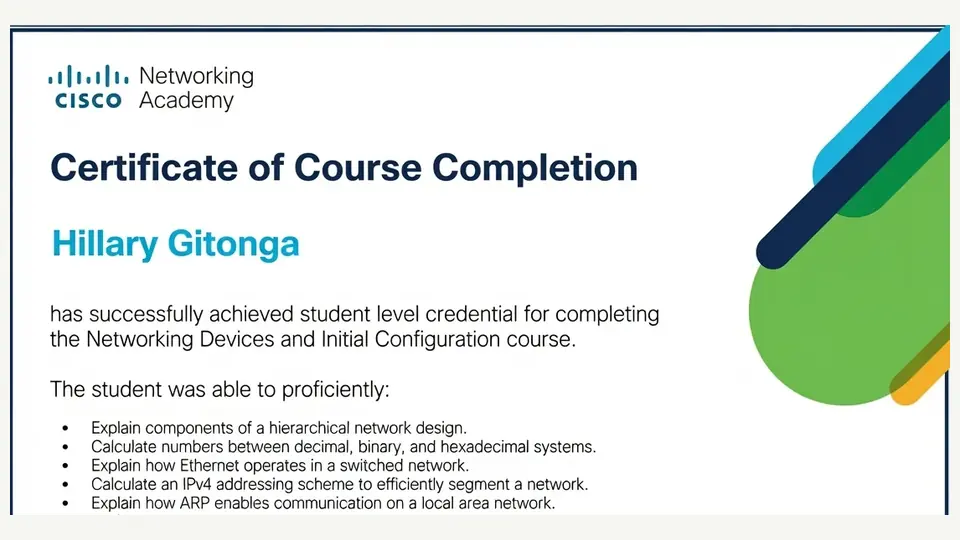 Cropped preview of Cisco Networking Academy course-completion certificate