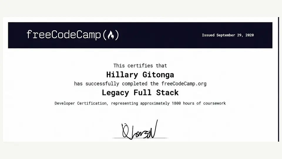 Cropped preview of freeCodeCamp Legacy Full Stack Developer certificate