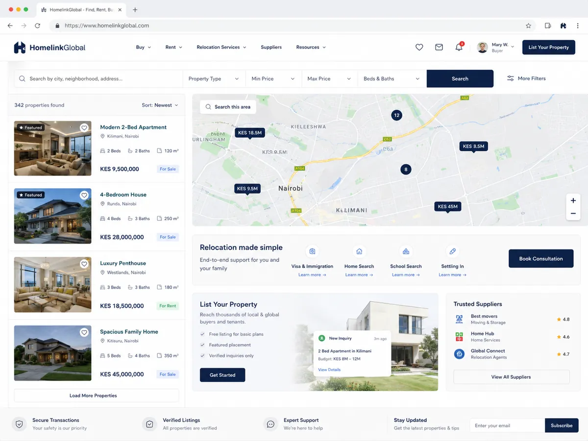HomelinkGlobal property and relocation marketplace interface